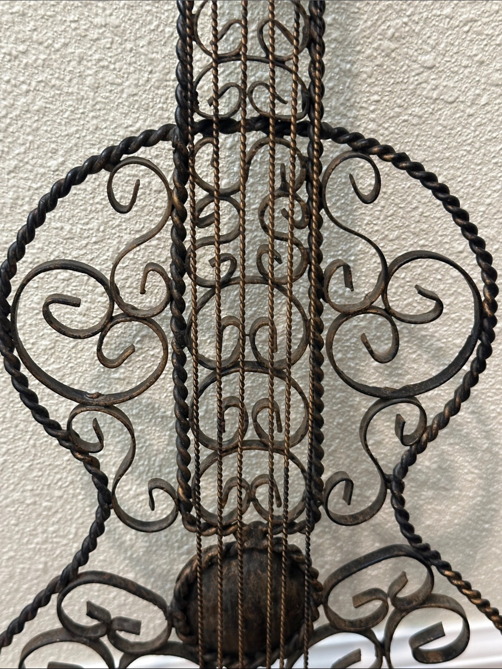 Ornate Metal Guitar Wall Sculpture in Black with distressed Bronze accents - Picture 4 of 8